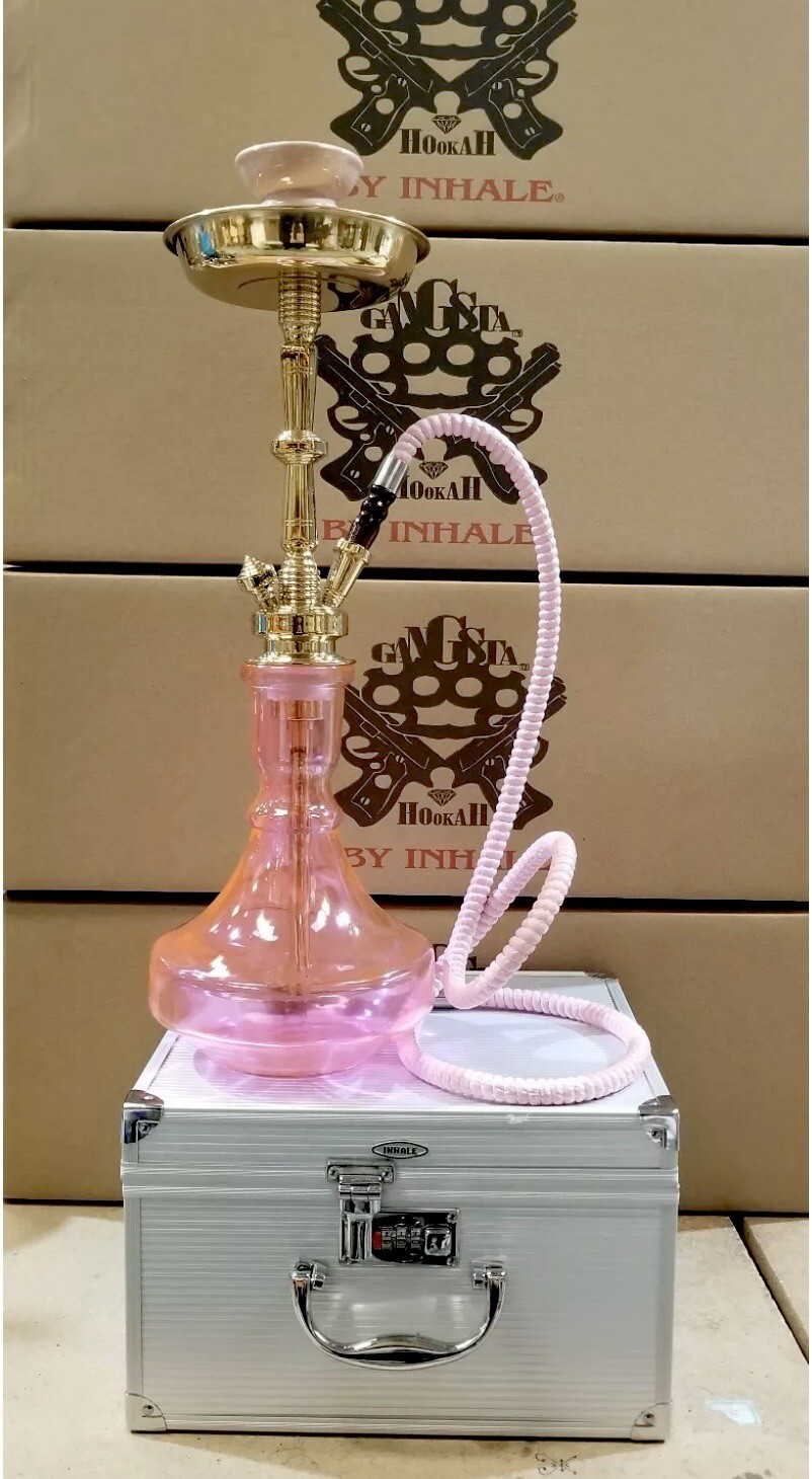 INHALE Solid brass Hookah *pink* in suit case 21&Prime;
