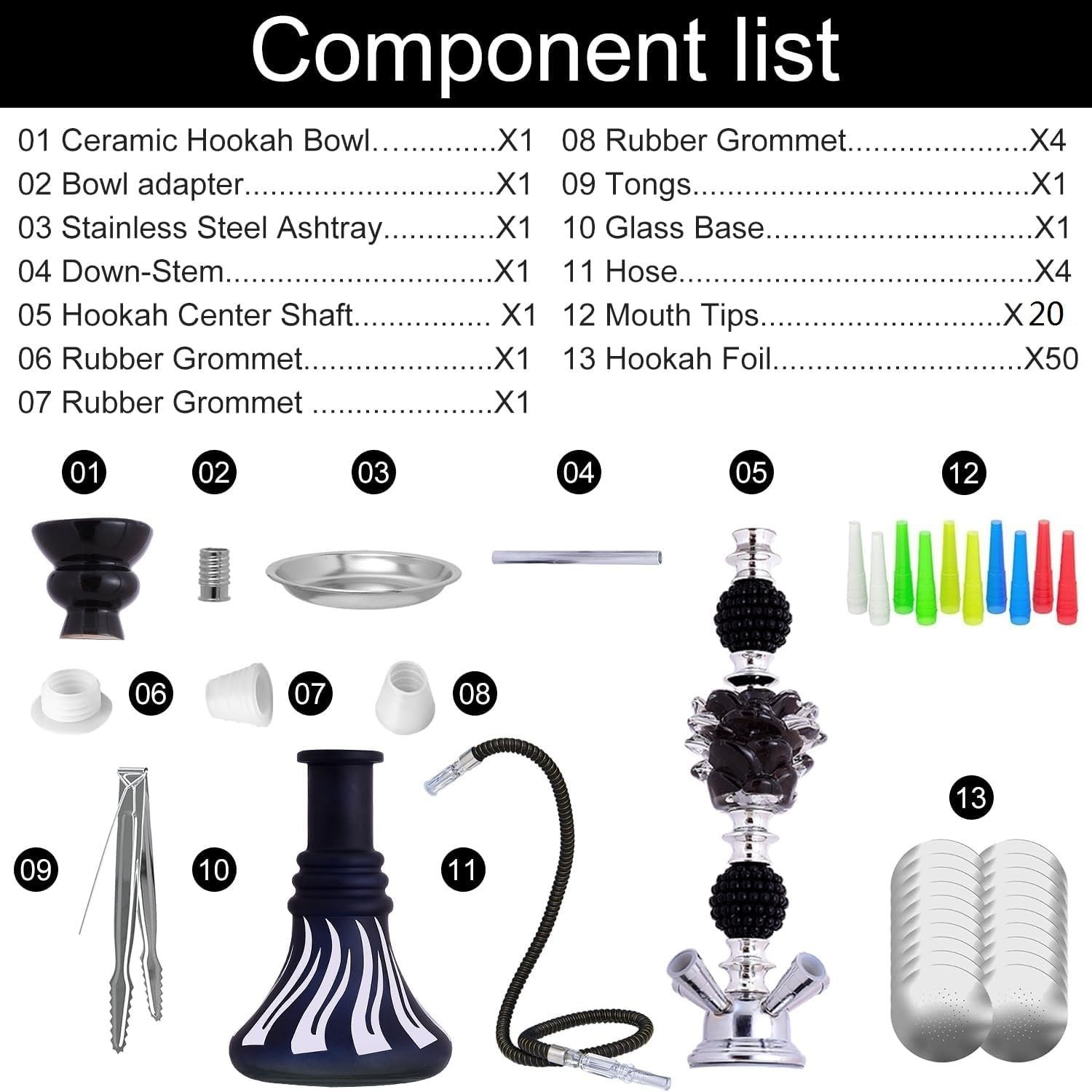 Premium 21&Prime; Hookah Set – Complete Shisha Kit with Glass Vase, 4 Hoses, Bowls & C