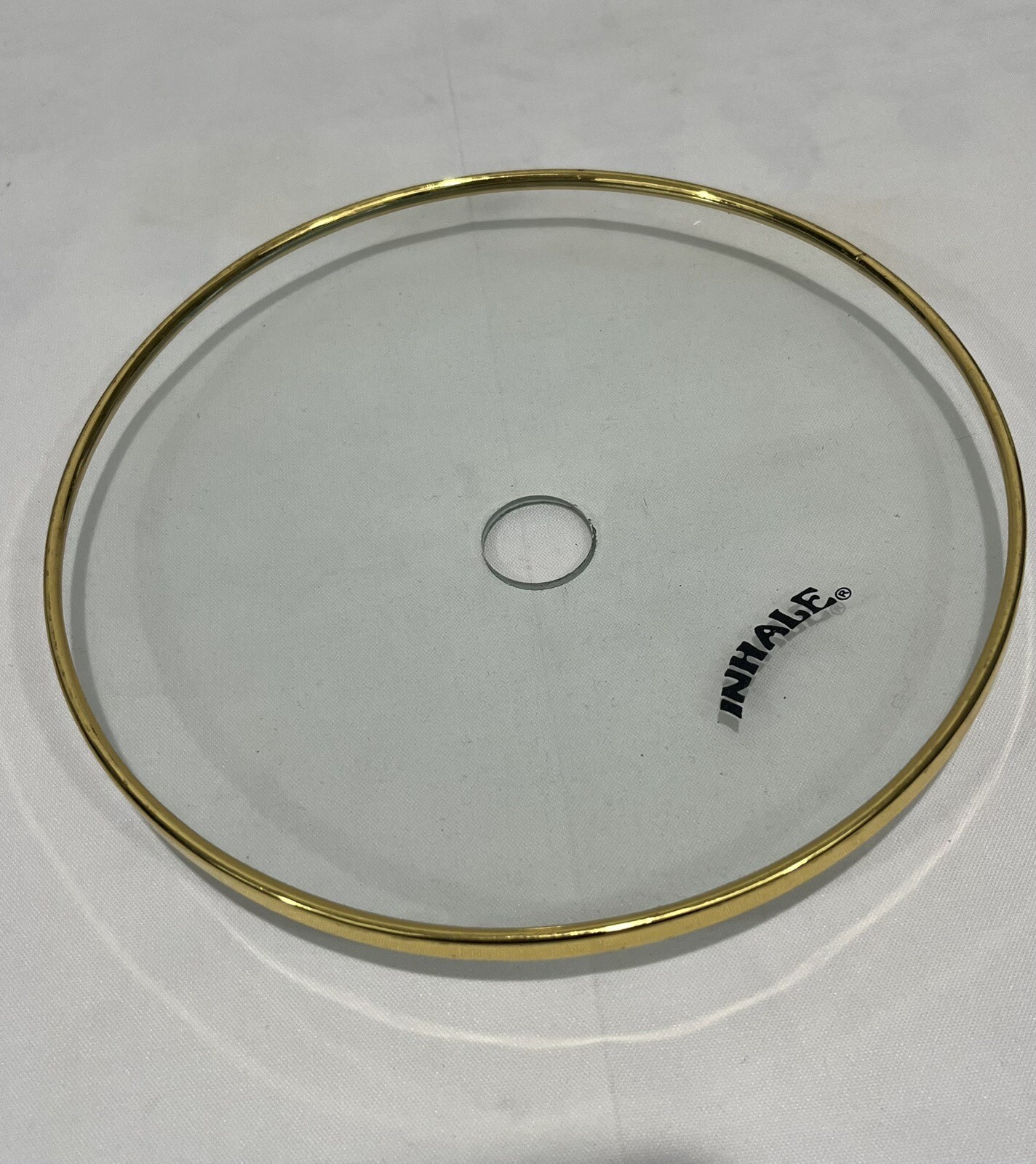 Inhale®️ Hookah Heat Resistant Glass Tray Charcoal Splash Guard With A Gold Trim