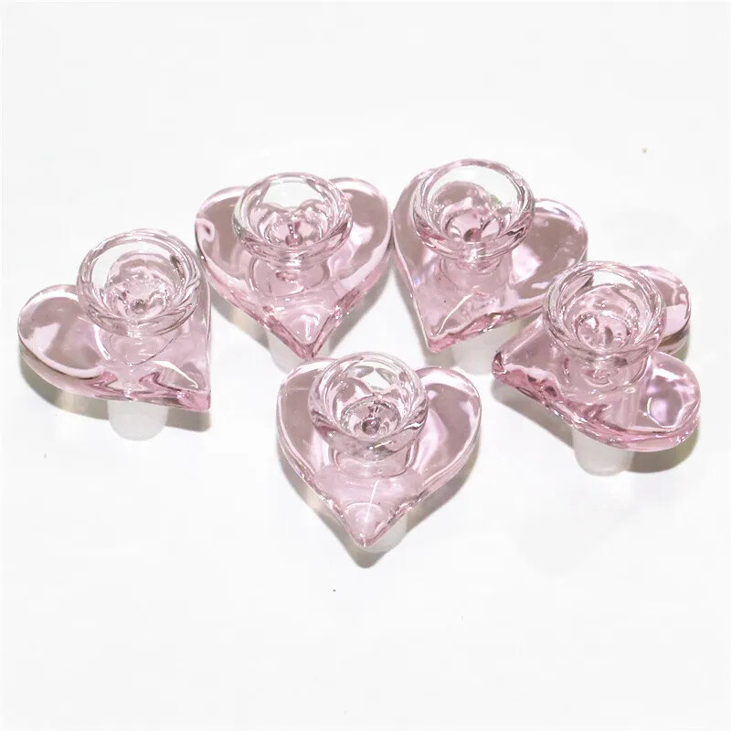 2pcs 14mm Male Pink Glass Tobacco Bowl Heart Shape Smoking Pipe Bowl Bong Joint