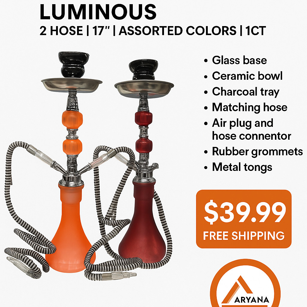 Badshah Platinum Series Hookah – Luminous Edition | 17” | 2 Hose | Red & Orange