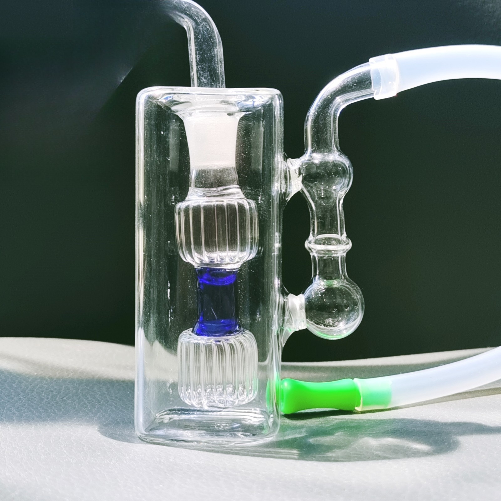 MINI 3.5&Prime; Glass Bong Double Perc Blue Smoking Water Pipe Shisha Bubbler W/Bowl