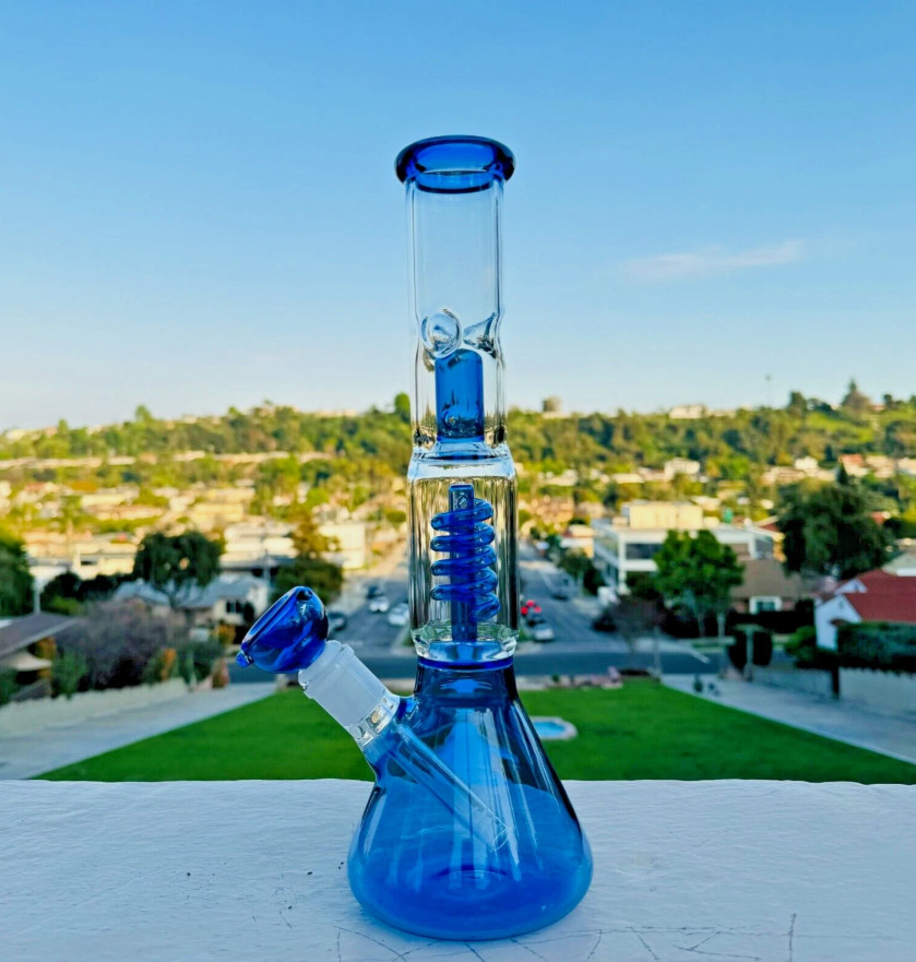 13&Prime; inch Glass Heavy Bong Hookah Water Pipe Heavy Beaker 14mm Bowl— Blue