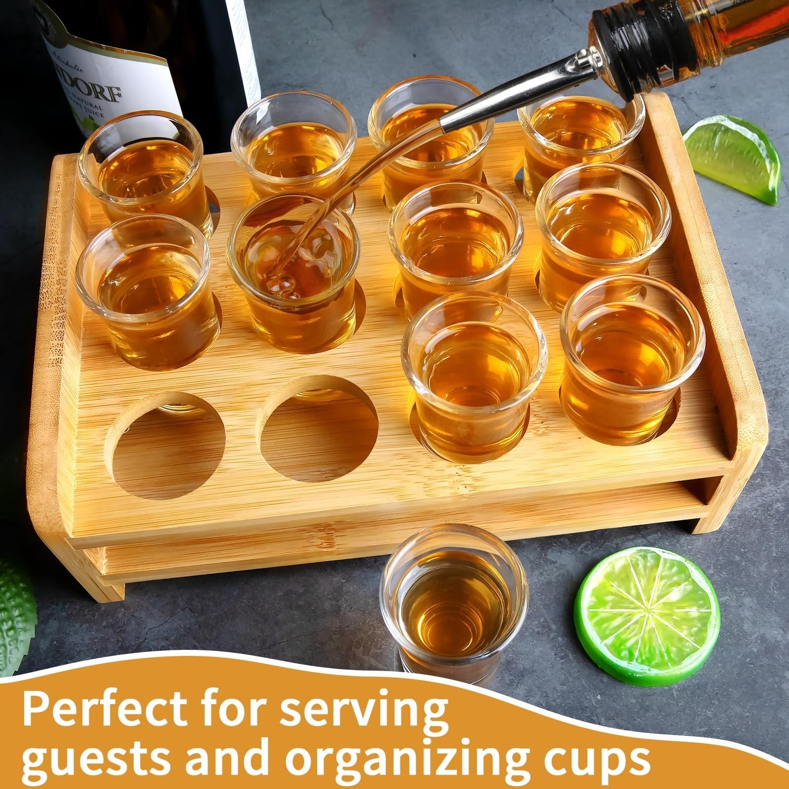 Shot Glasses Set of 12 Tray Serving Holder 1oz/30ml Bulk Glass Cups Thick Bas…