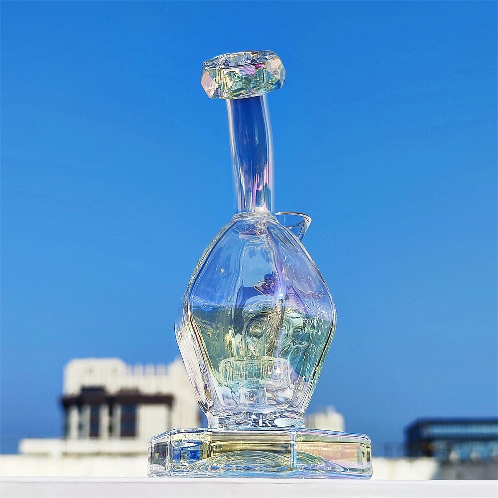 7 In Tinted Rainbow Egg Diamond Shape Joint Hookah Glass Water Pipe Bong 14mm