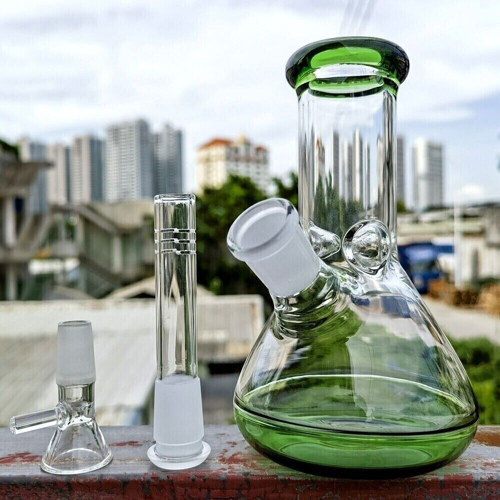Small 6&Prime; Green Glass Bong Thick Smoking Water Pipe Beaker Bubbler W/Bowl USA