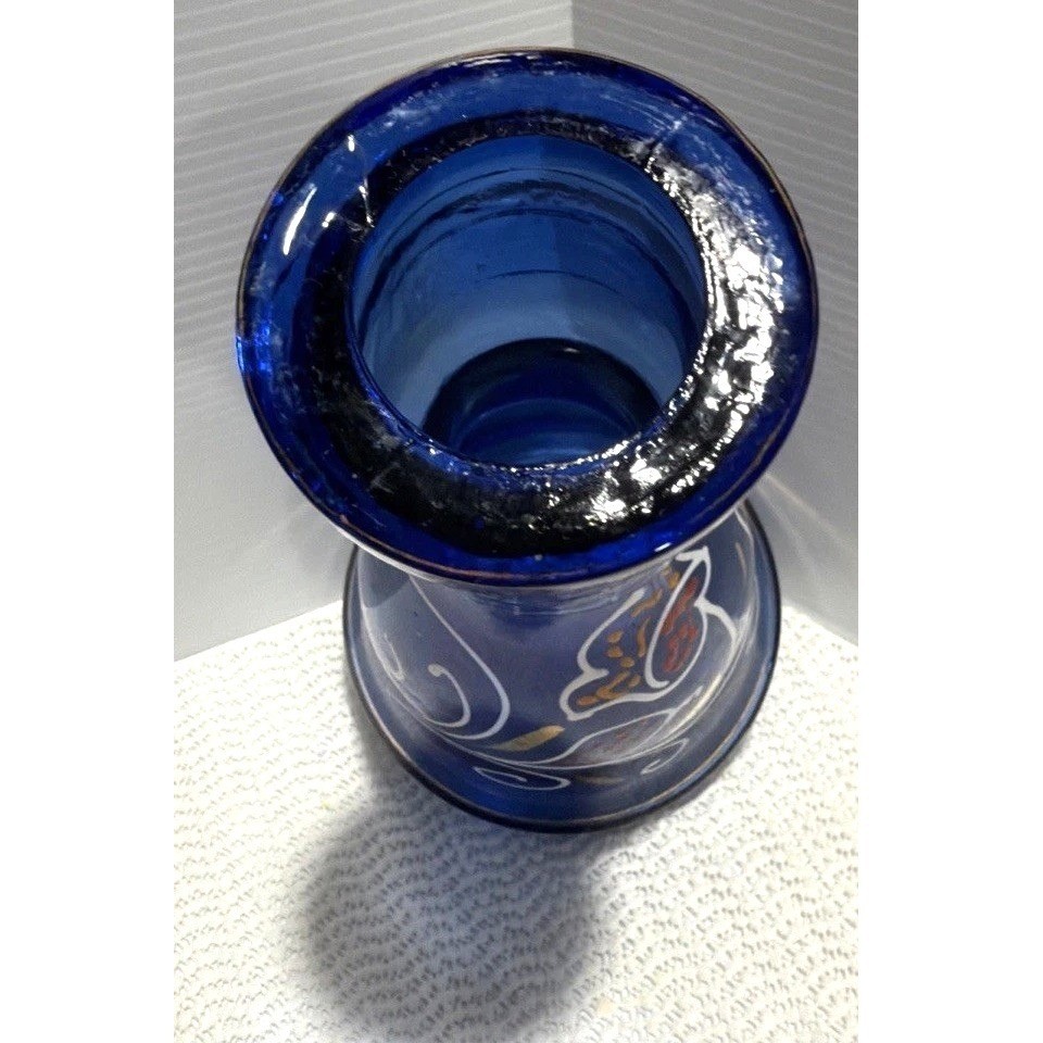 Vintage Colbalt Blue Bohemian Colorful Glass Base For Hookah Florals 7.5&Prime; Tall
