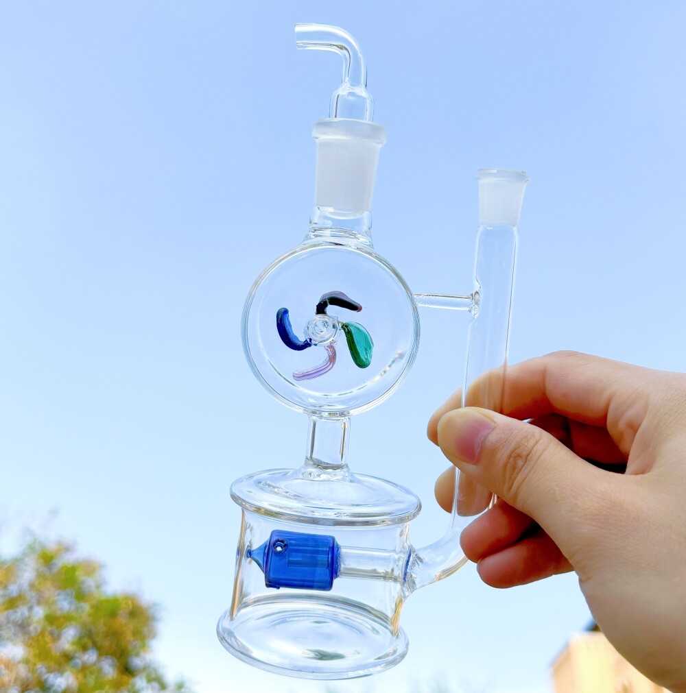 5.3&Prime; Mini Glass Bong Windmill Spin Recycler Hookah Water Pipe Smoking Bubbler