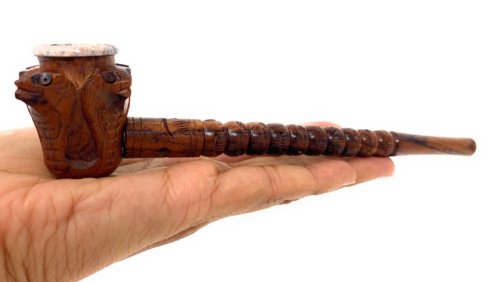 8 inch Snake stone wood Pipe Smoking Churchwarden ebony wood stone bowl pipe