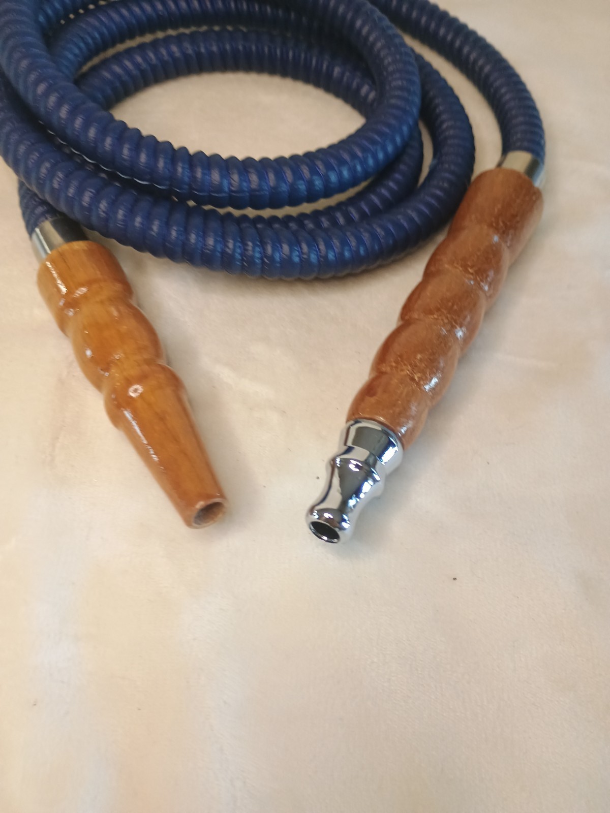 72&Prime; Hookah Hose Wood Metal Metal Ends Blue