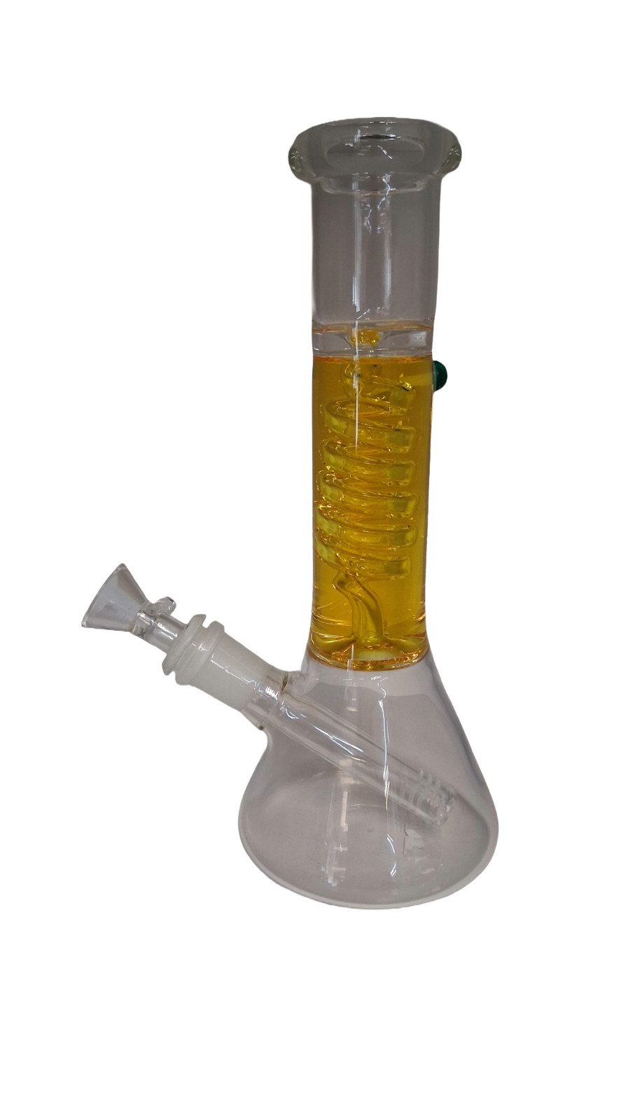 Gassy Glass Collectable Glycerin Spiral 9in 14mm Yellow w Green Dot
