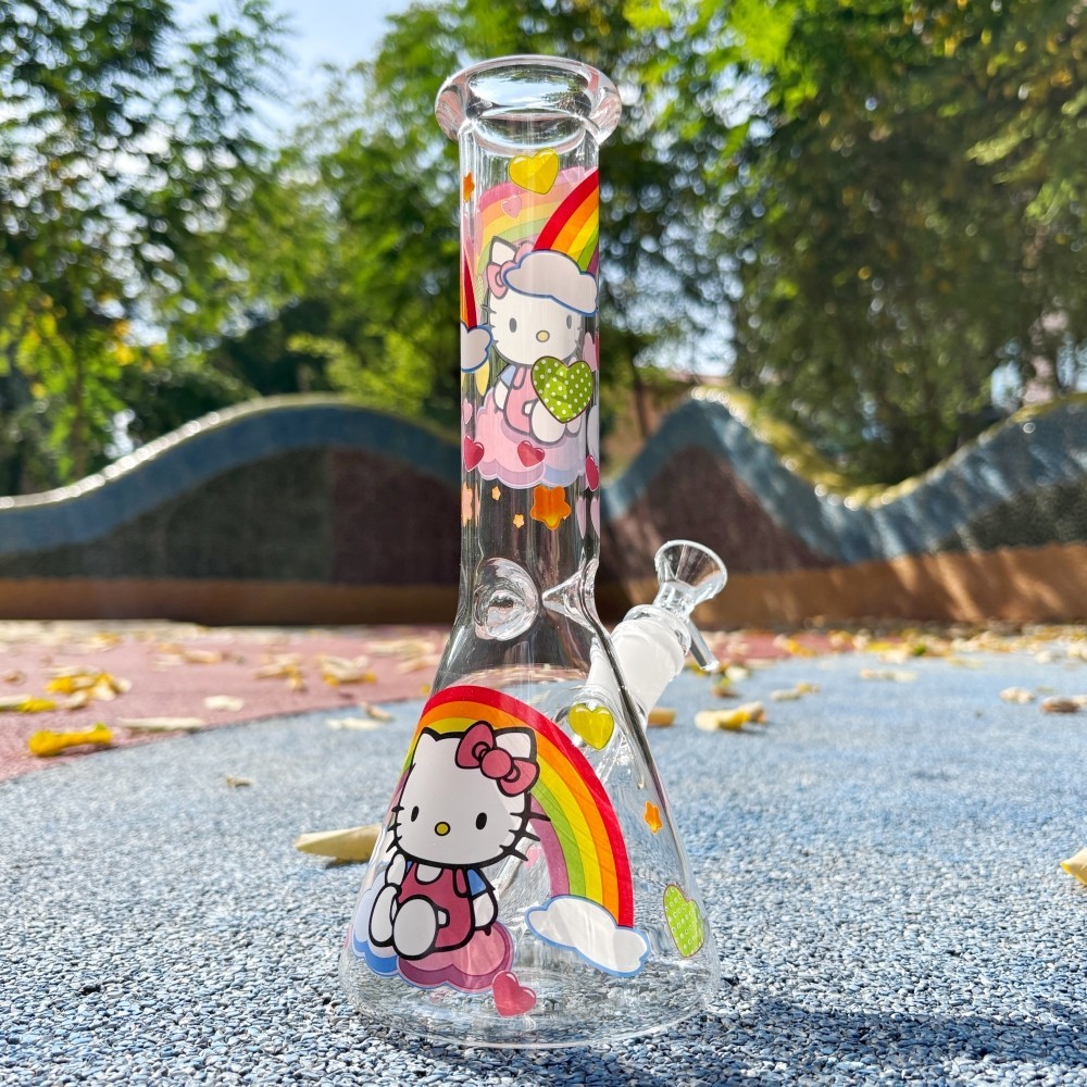 Kawaii 10 » Kitty Rainbow Sticker Glass Bong Beaker Water Pipe Smoking Hookah