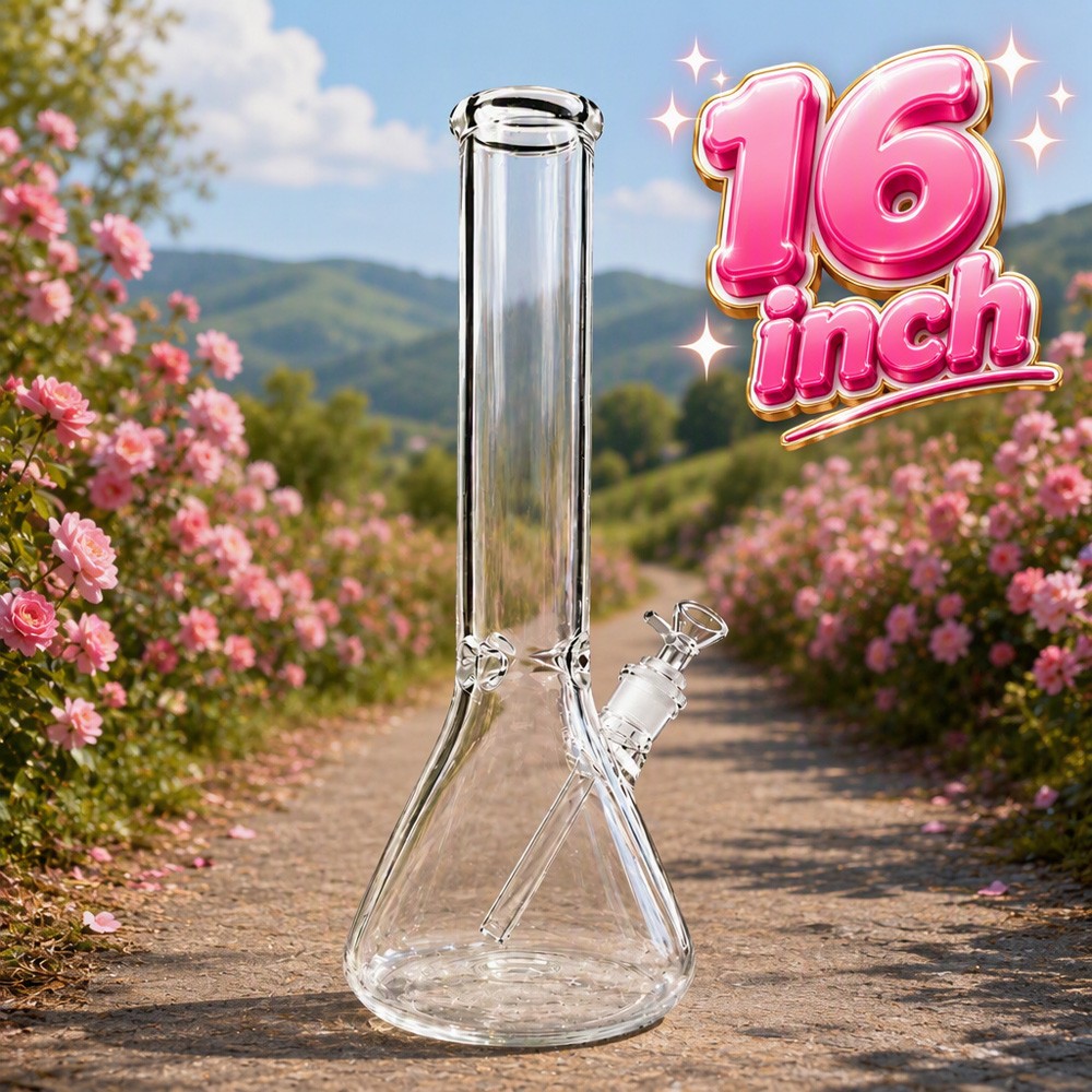 16in Heavy 6mm Thick Glass Bong Smoking Hookah Water Pipe 14mm Bowl Beaker