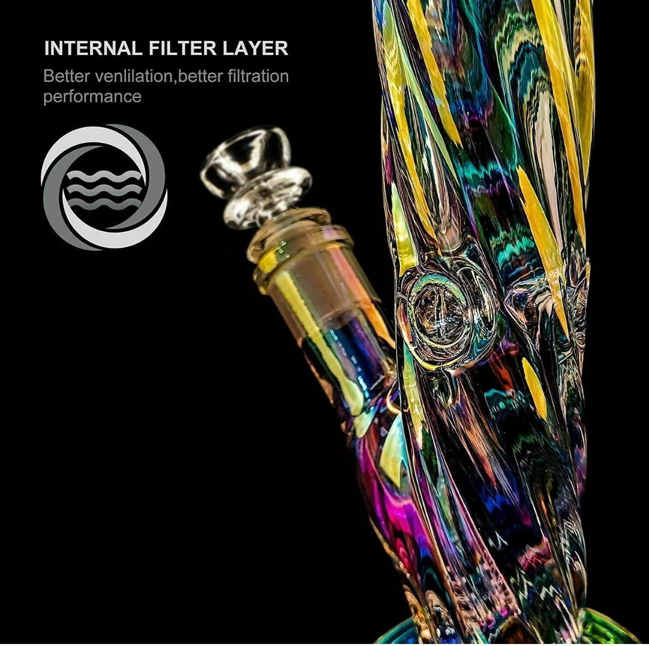 12&Prime; Thick Straight Barrel Iridescent Beaker Heavy Glass Water Bong Spiral Water