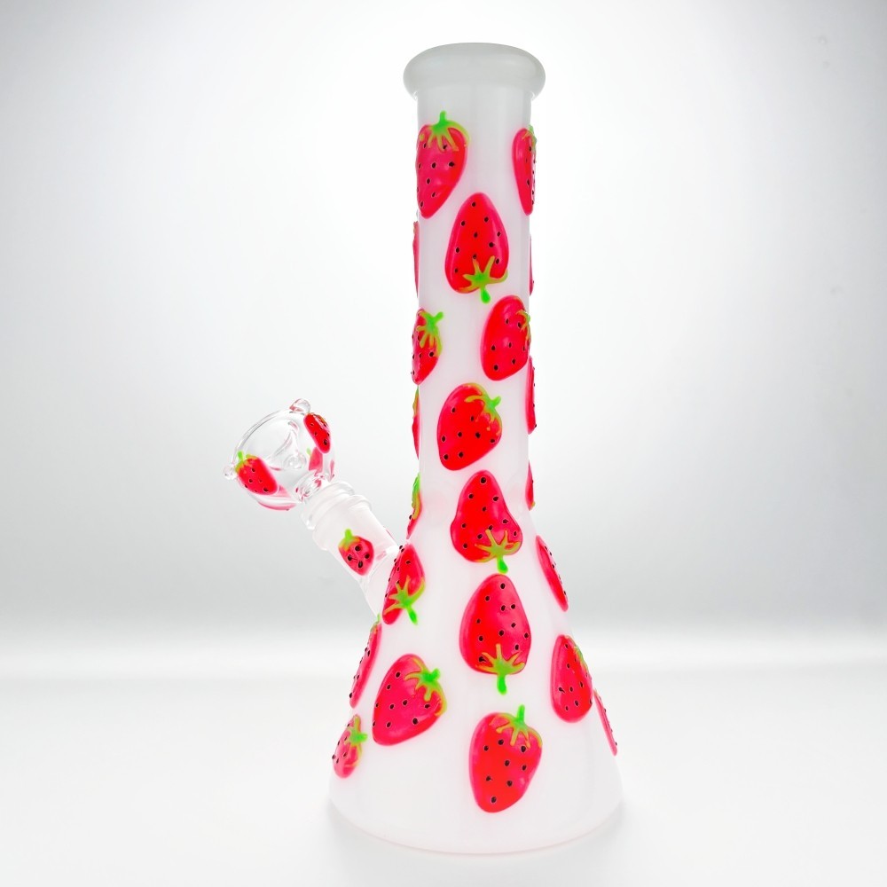 10&Prime; Glow in the Dark 3D Strawberry Glass Bong Beaker Bubbler Hookah USA Stock