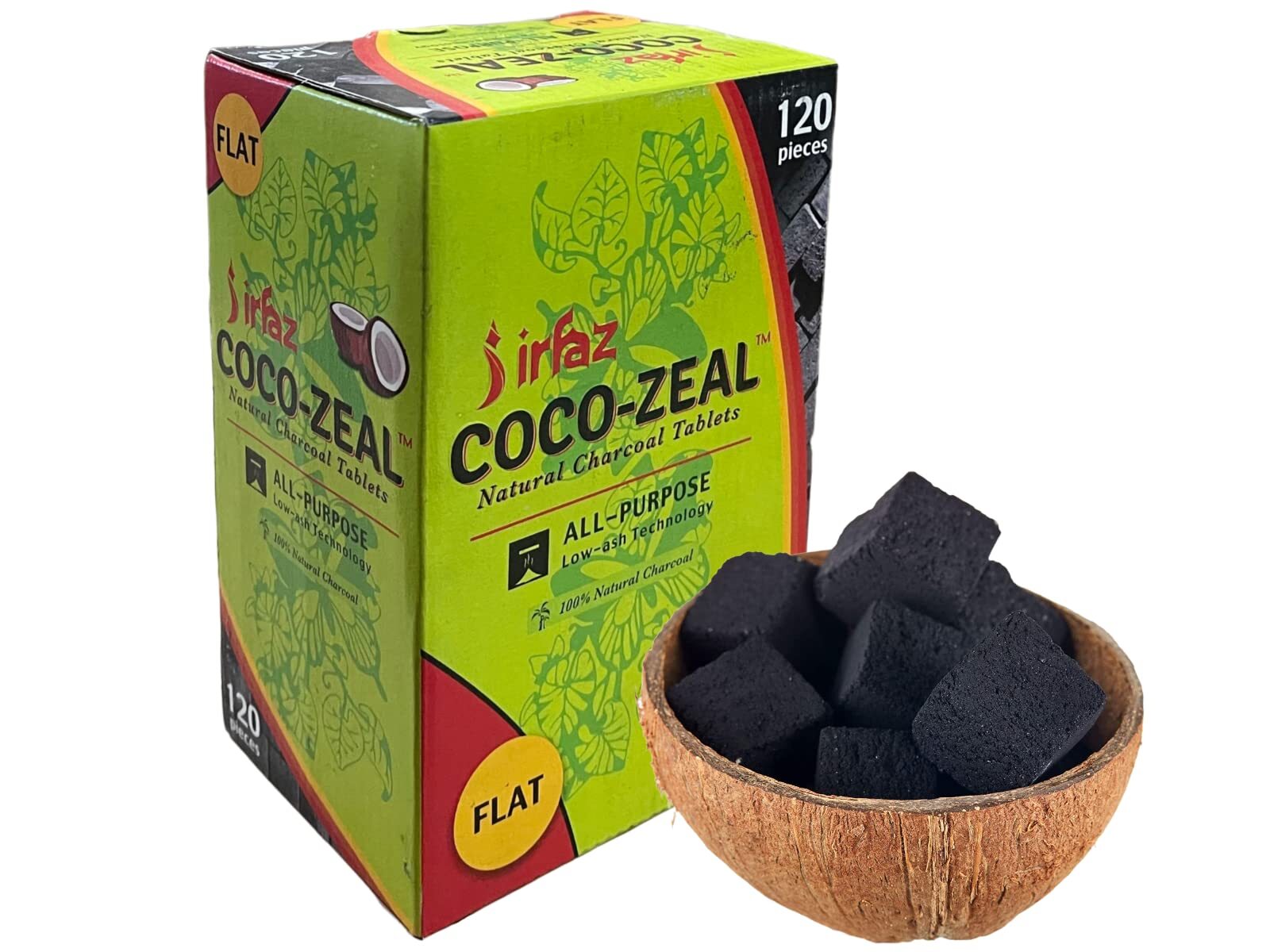10kg Pack Coco Zeal Natural Coconut 1200 Cubes Hookah Charcoal Shisha Coal Flat