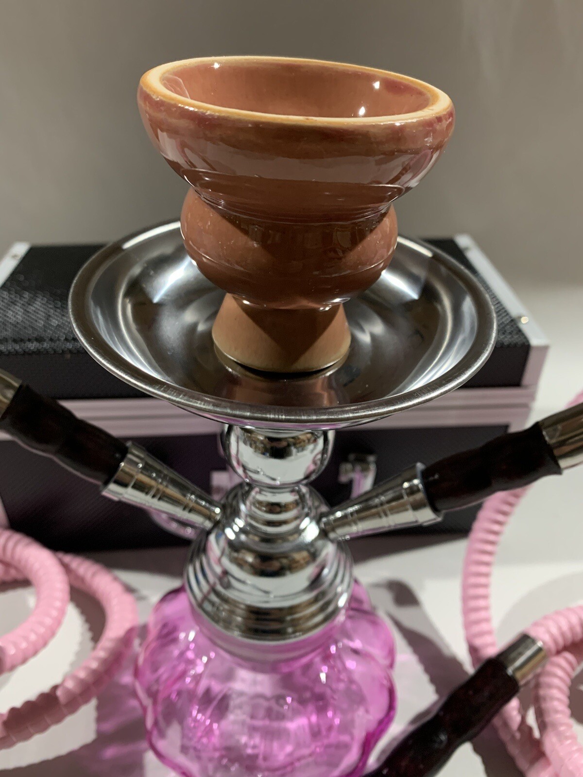 INHALE®️10 INCH 2 HOSE AVALANCHE SMALL PUMPKIN HOOKAH IN A HARD SUITCASE(PINK)