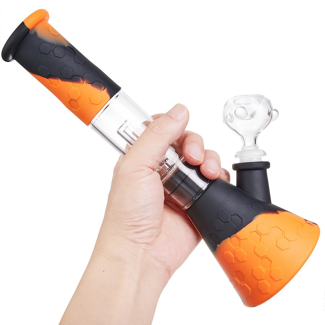 12&Prime; Heavy Duty Glass Bong Silicone Water Pipe Smoking Tobacco Beaker 14MM Bowl