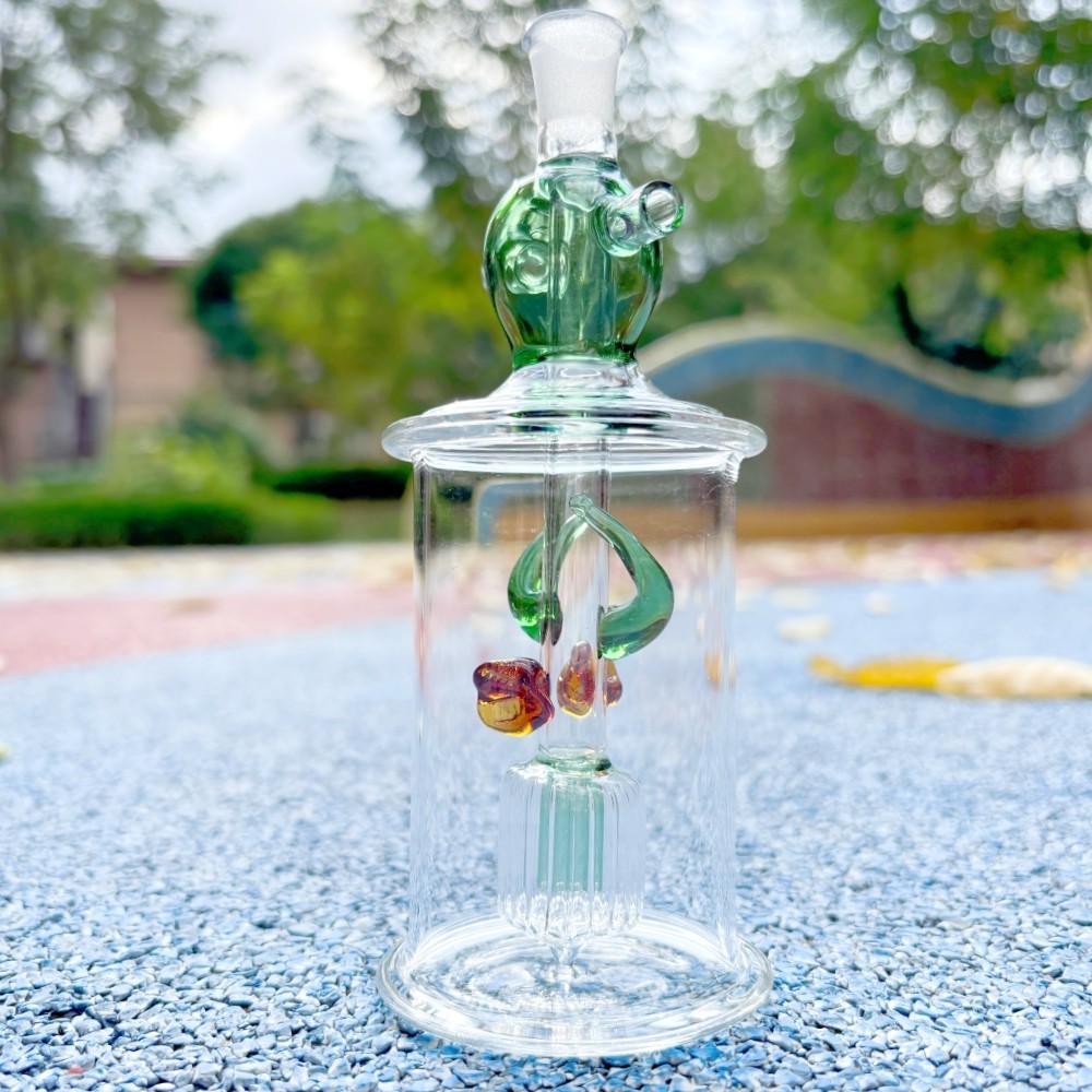 Mini 5.5&Prime; Glass Bong Bubbler Perc Water Pipe Hookah with Double Hose & 10mm Bowl