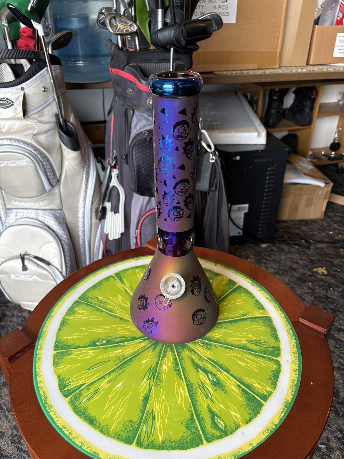 16” Oil Slick Rick and Morty 7mm Thick Iridescent Glass Water Pipe
