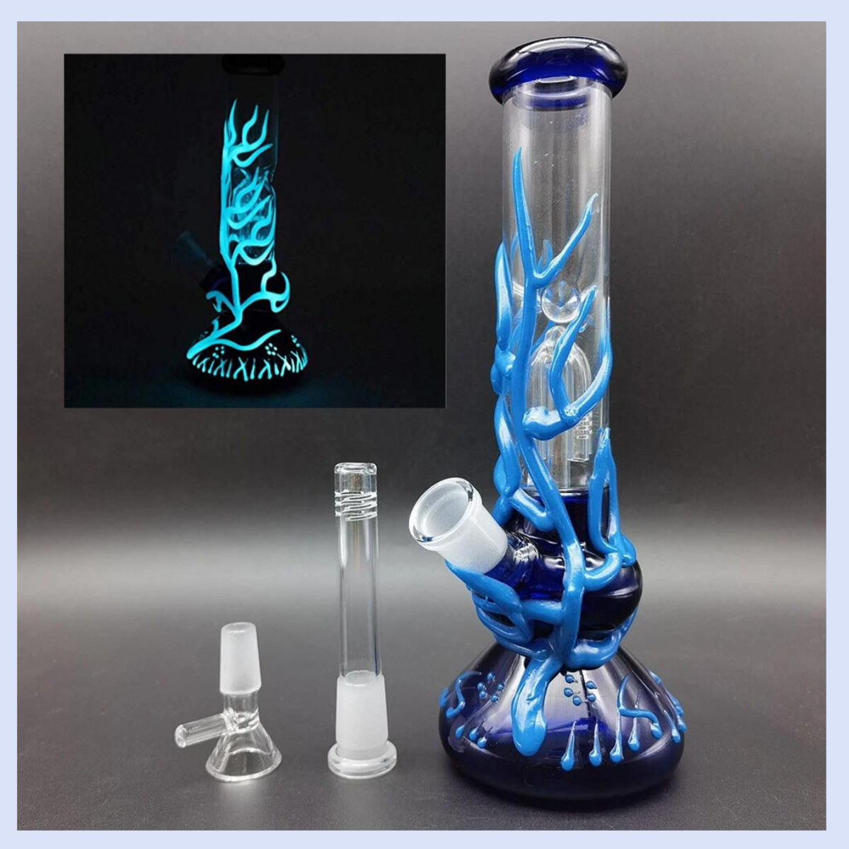 Blue 10&Prime; Glass Bong Tree Arms Filter Beaker Glow in the Dark Smoking Water Pipe