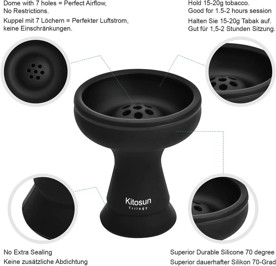 Silicone Hookah Bowl – Silicone Phunnel Bowl with 7 Holes – Shisha Bowl Black…