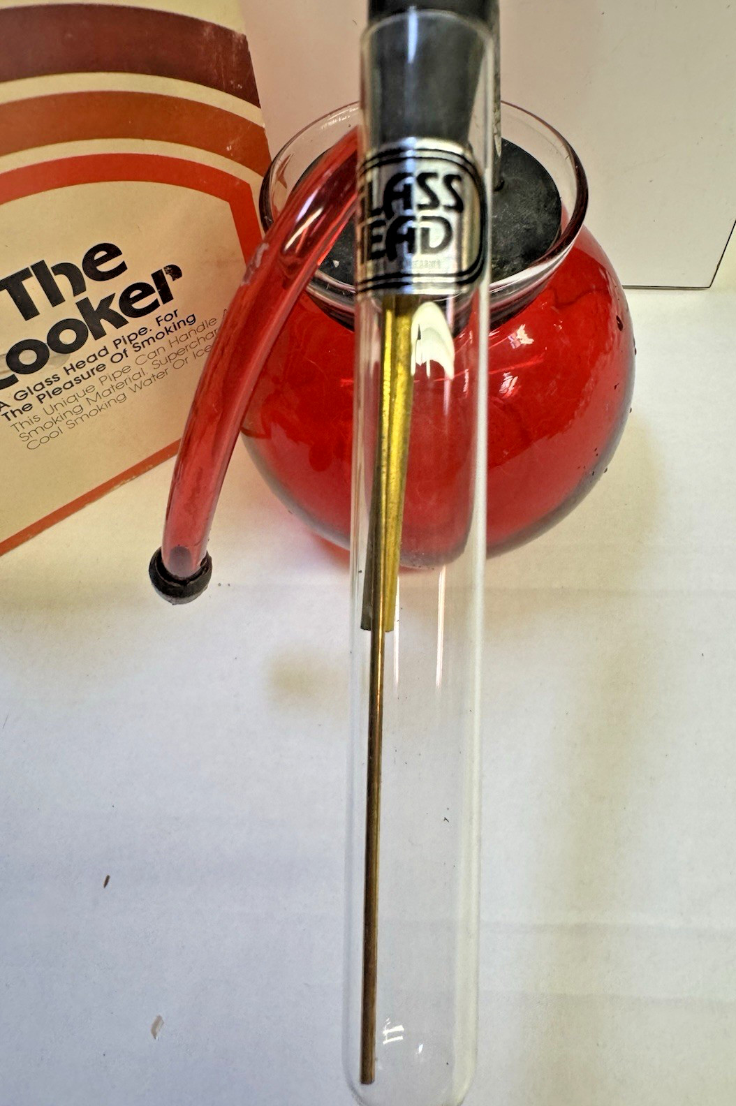 Glass Head The Cooker Bong Hookah Red Vintage Unused With box
