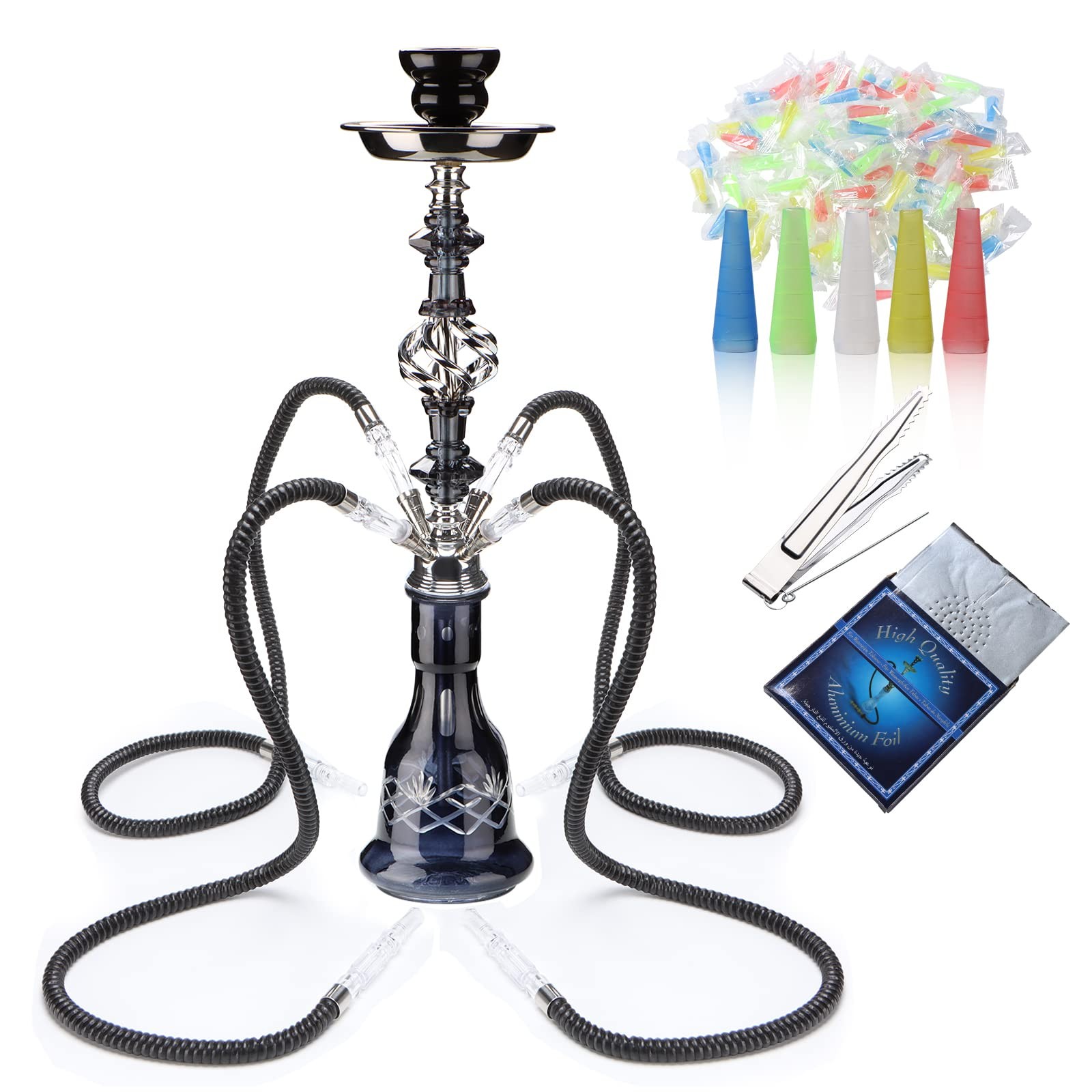 Hookah Set With Everything 4 Hose – GRENAOH 22&Prime; 1 Count (Pack of 1), 4-black