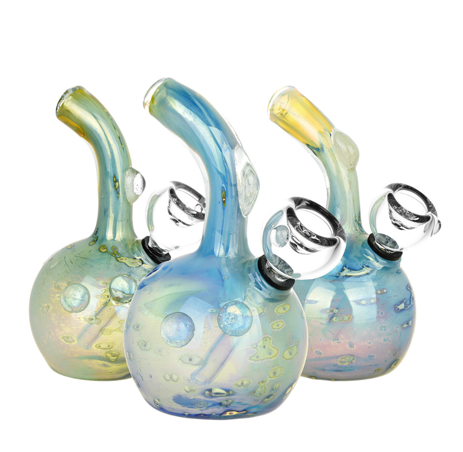 Double Fumed Water Pipe 5.25&Prime; Glass Bubbler Tobacco Pipe Bong Iridescent Marbles