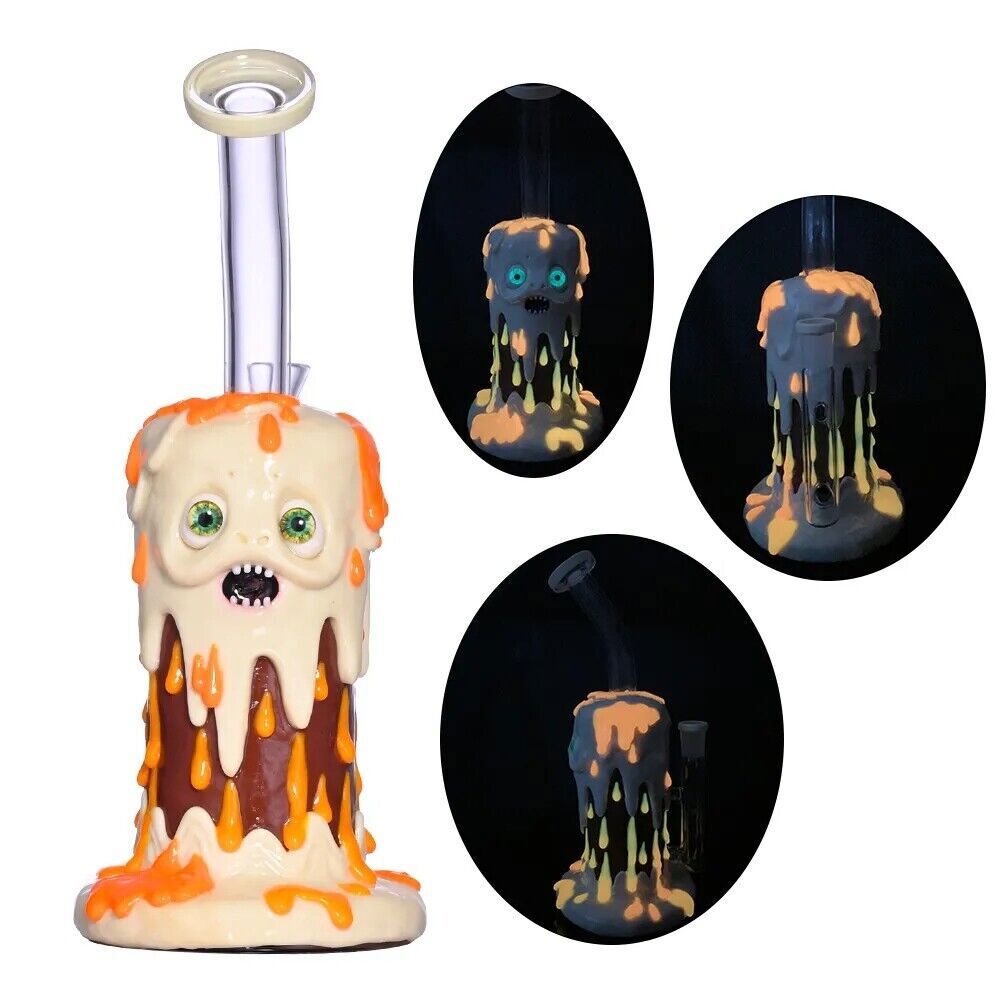 3D CUTE 9 » Glass Bong Glow In The Dark Honeycomb Perc Hookah Water Pipe Bubbler