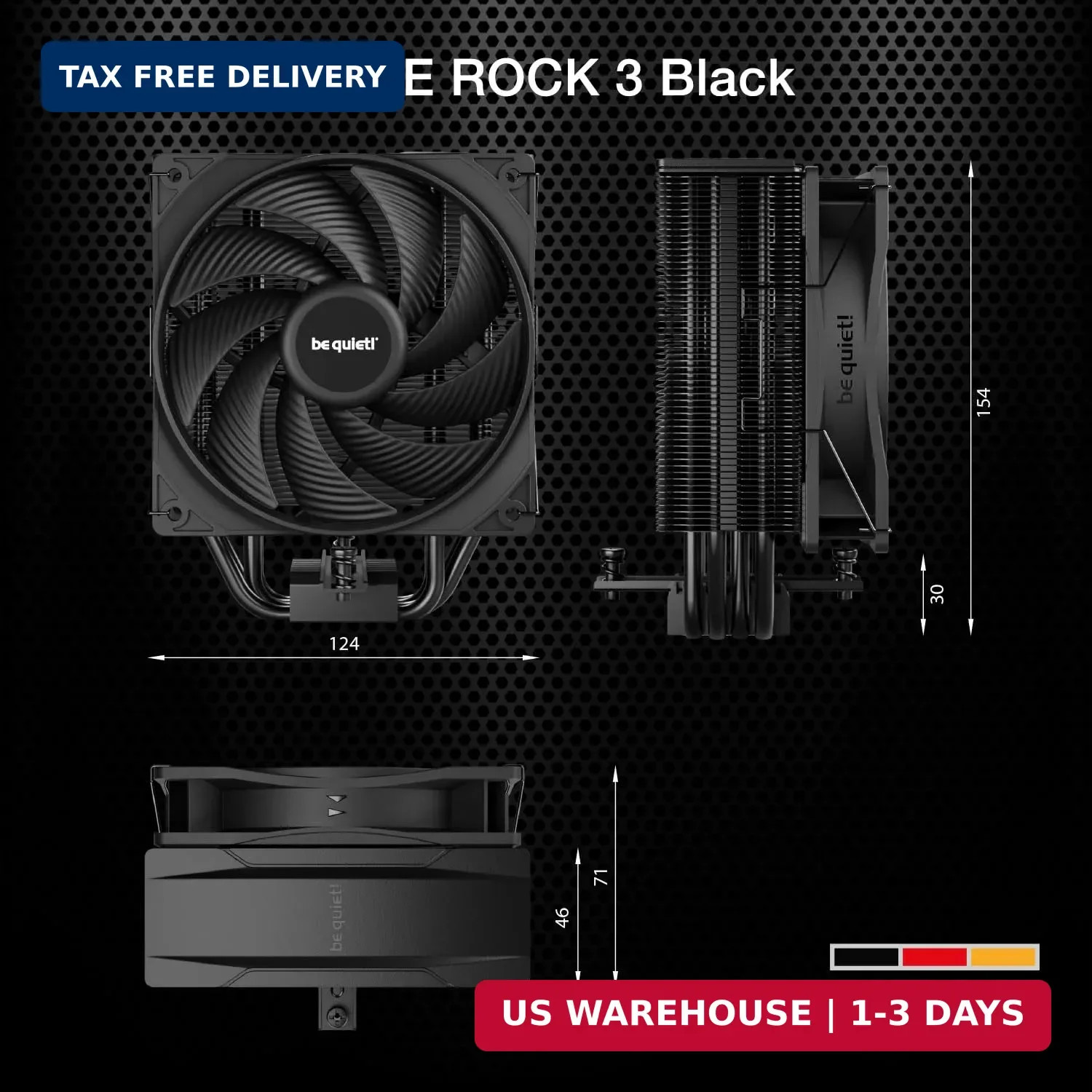 Pure Rock 3 Black CPU Air Cooler | 4 High Performance 6mm Heat Pipes w