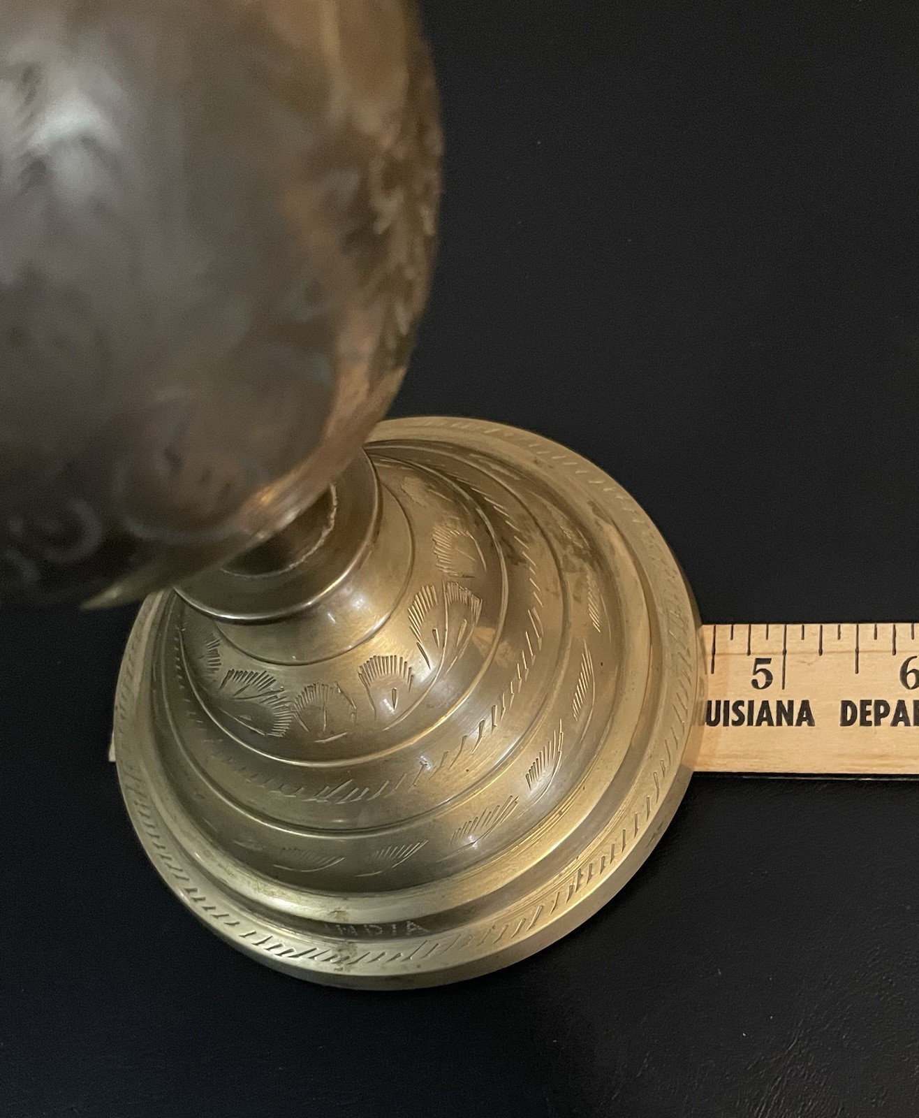 Vintage Brass Hookah Base Engraved Palm Fronds And Flowers. Small Flower Vase