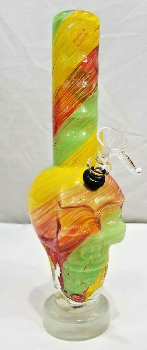 INHALE®️12&Prime; SKULL HEAD HEAVY DUTY SOFT GLASS MULTICOLOR WITH PULL STEM
