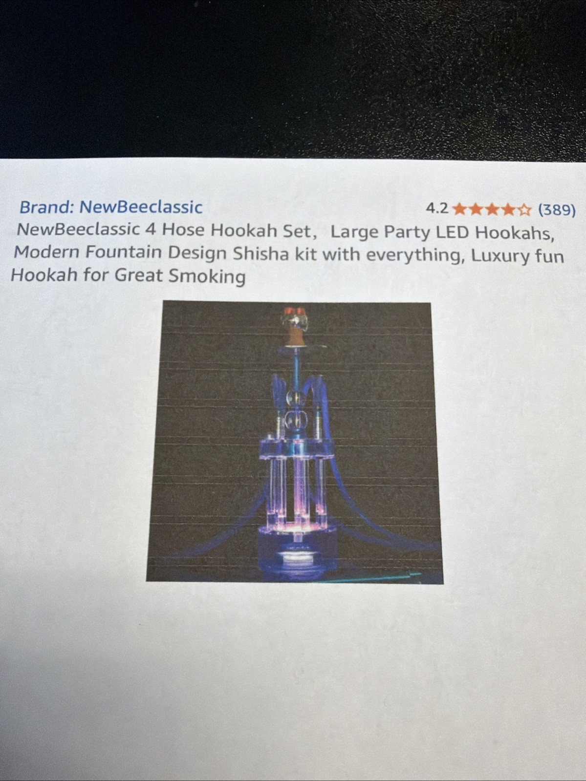 4 Hose Hookah Set，Large Party LED Hookahs, Modern Fountain Design Shisha kit …
