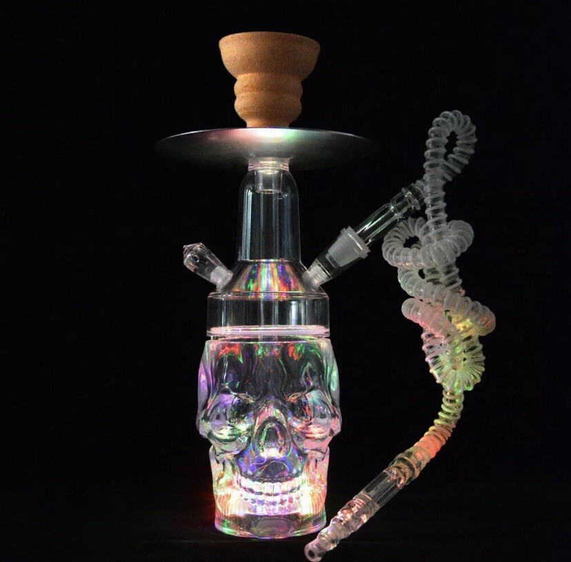 Skull Hookah Set Acrylic Shisha Nargile LED Light Water Party Bar “BLUE COLOR”