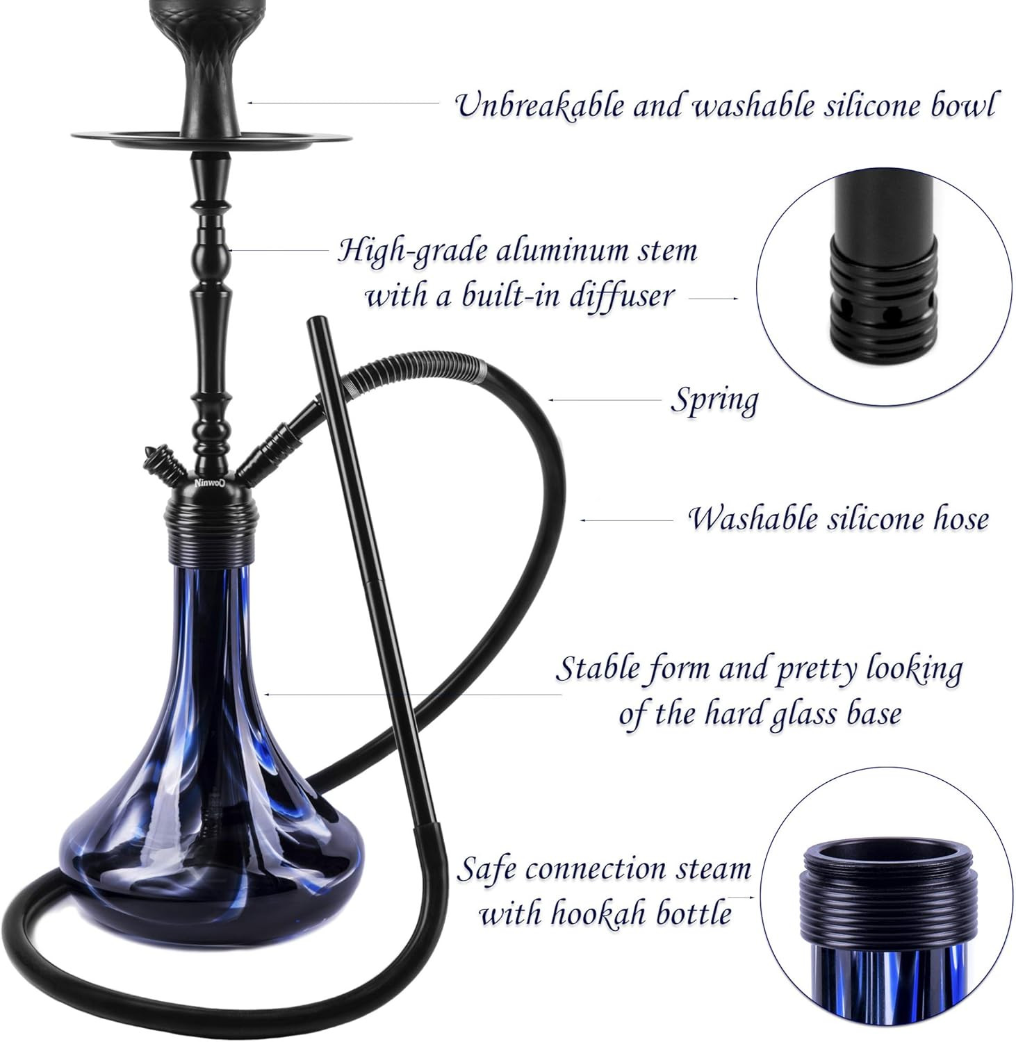Premium Hookah Set 26&Prime; – Traditional Tobacco Hookah Kit with Glass Vase, Washabl