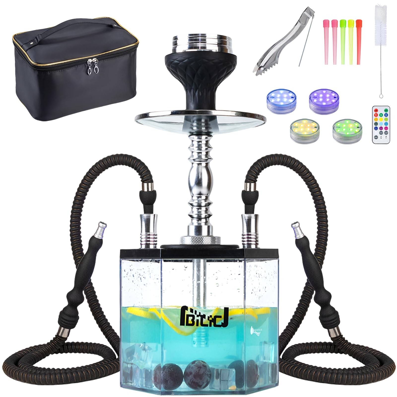 NBILIC 2 Hose Large Hookah Set – Premium Acrylic Shisha Hookah with Everythin…