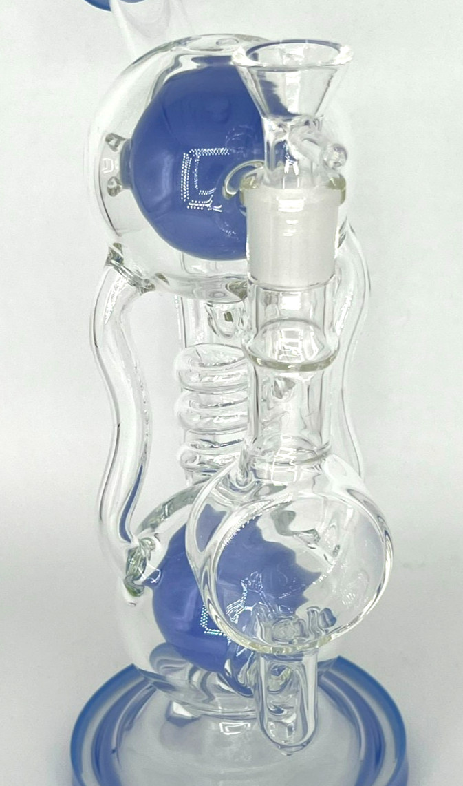 10&Prime; DOUBLE BUBBLE BIG RECYCLER PERC BONG RIG-BENT NECK-14MM BOWL-2 FREE GIFTS💎
