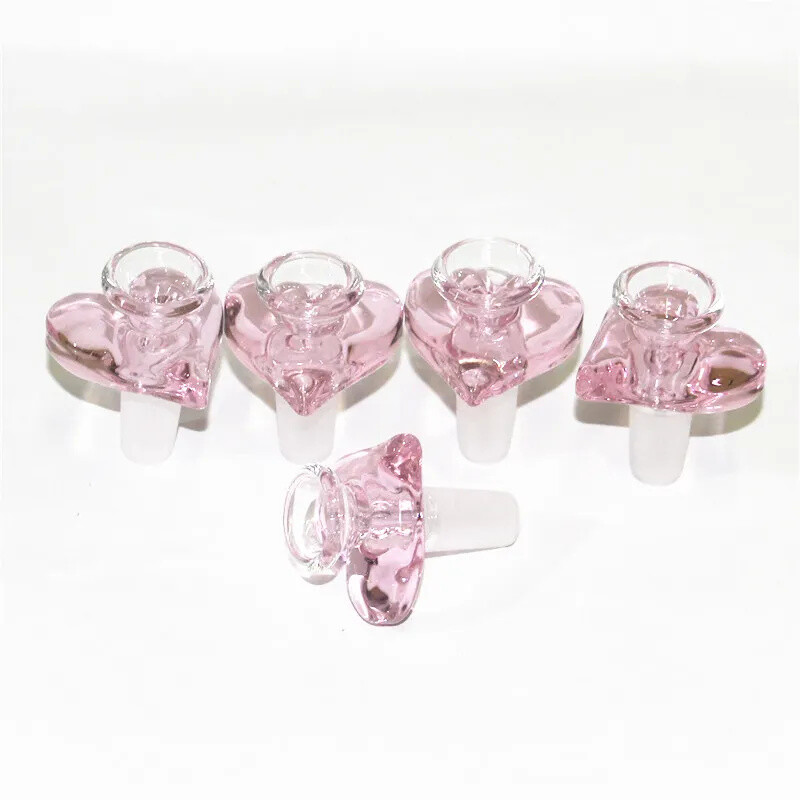 2pcs 14mm Male Pink Glass Tobacco Bowl Heart Shape Smoking Pipe Bowl Bong Joint