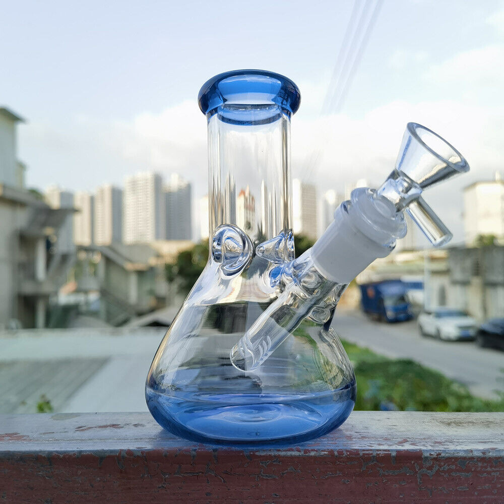 Portable 6&Prime; Glass Bong Blue Smoking Beaker Thick Glass Water Pipe USA Stock