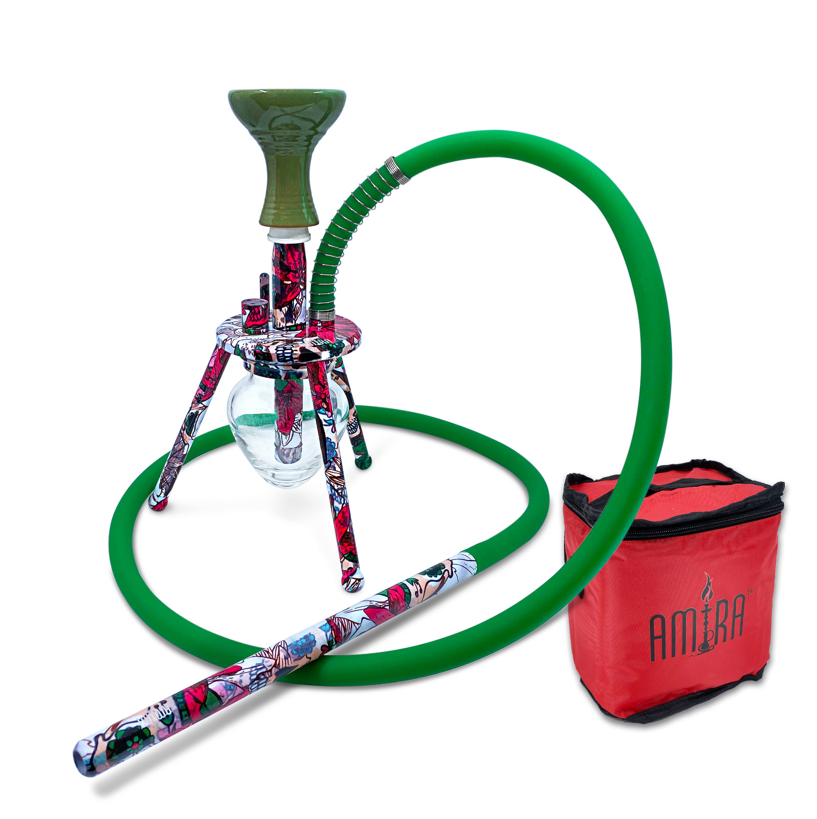 Mini Spider Amira Hookahs Green Calaca Sugar Skull Hookah in Carrying Bag