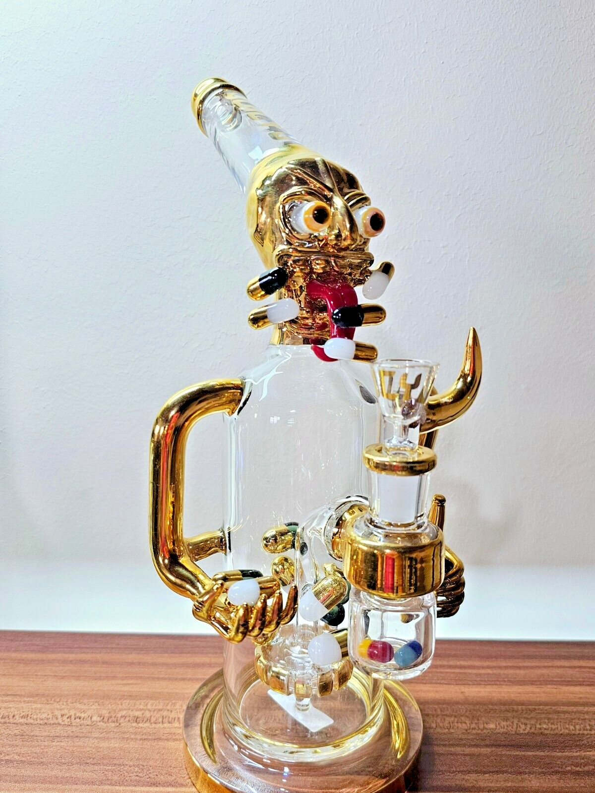 CHEECH GLASS x Juicy J Gold Pill Man Glass Water Pipe, Hookah, RIG, Bong