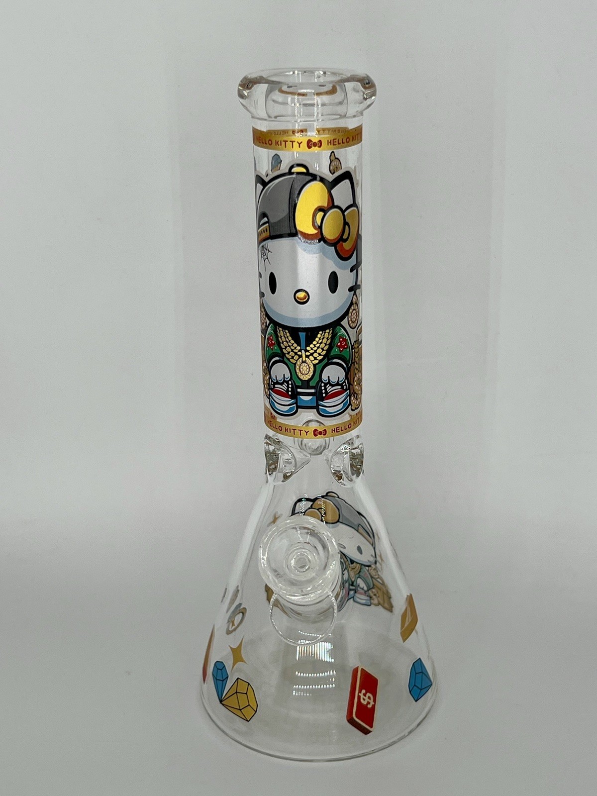 10” BLING “ALL SWAGGED OUT” HELLO KITTY GLOW N DARK BONG 14mm BOWL -2 FREE GIFTS