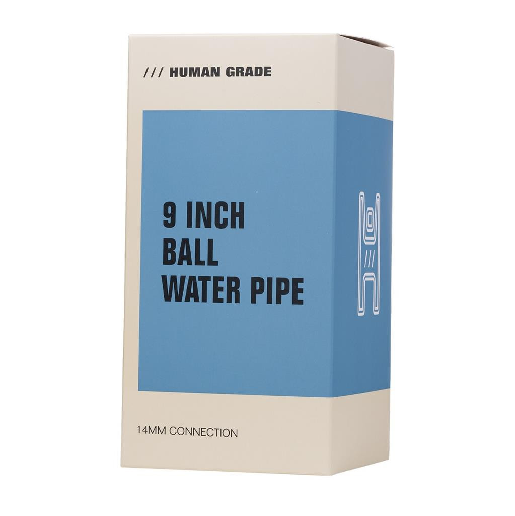 Human Grade 9&Prime; Ball Water Pipe CLEAR W BLUE ACCENTS Thick Borosilicate Glass