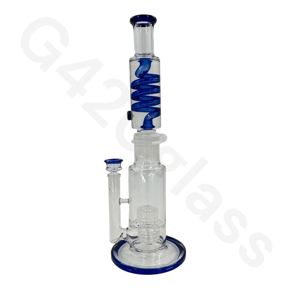 🔥16 Inch G420glass Freezable Coil Bong Double Showerhead Percolator Beaker Bong