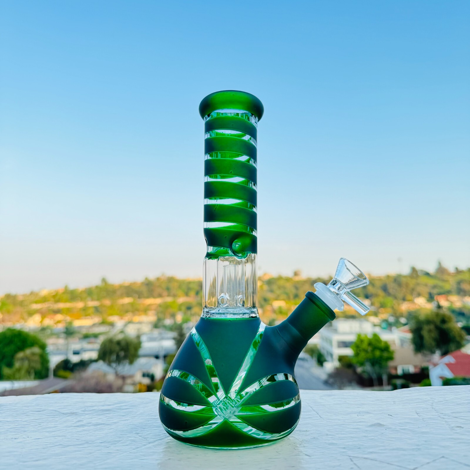 9 »Hookah Glass Water Bong Thick Bubbler Percolator Beaker Green with 14mm Bowl