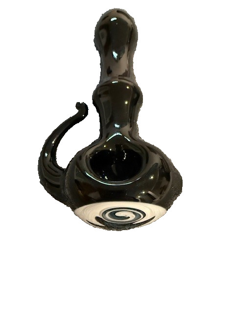 Hand Blown Glass Spoon Pipe 6” Thick Borosilicate Black White Swirl Smoking