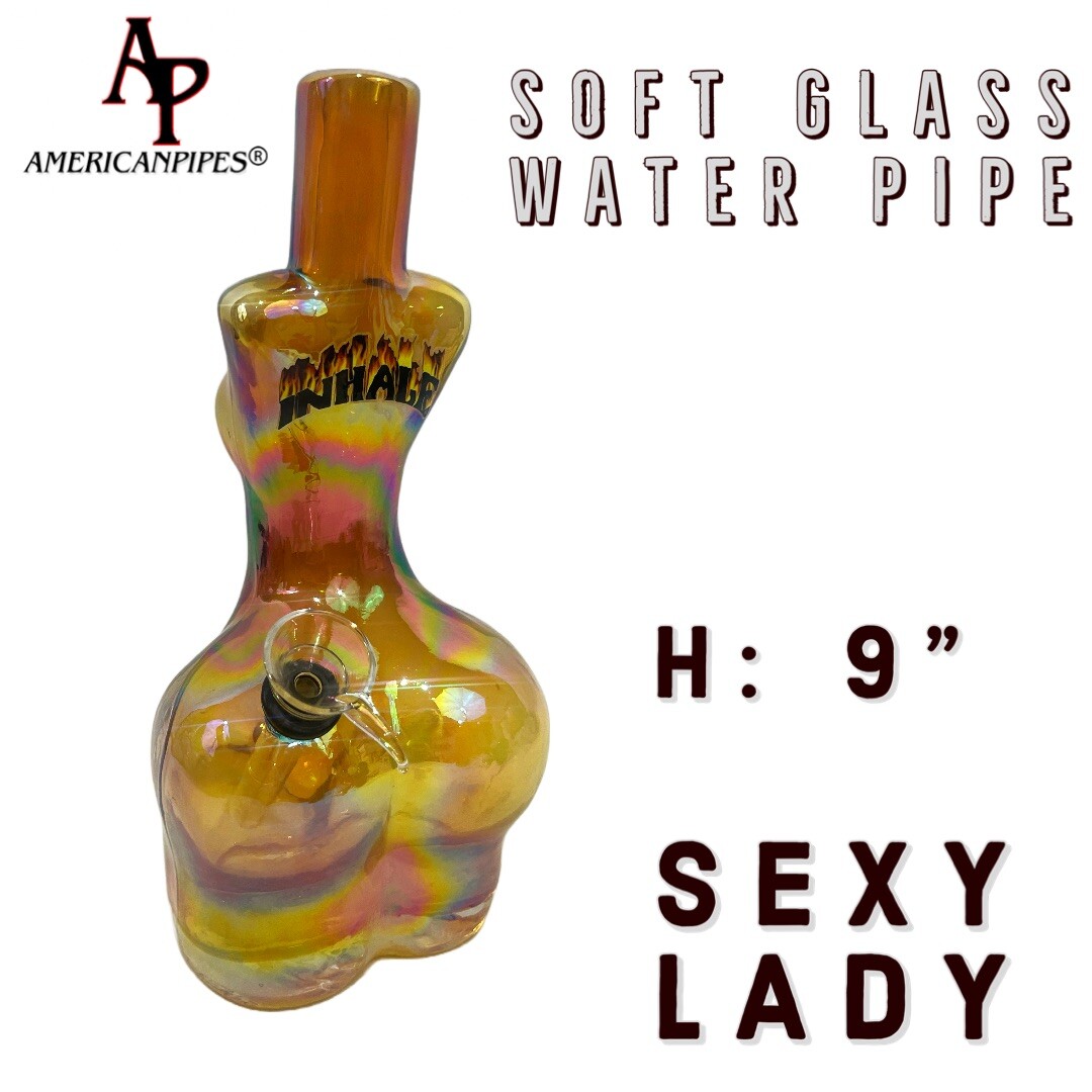 9” Sexy Lady Water Pipe/ Heavy Soft glass Pipes By INHALE & AmericanPipes