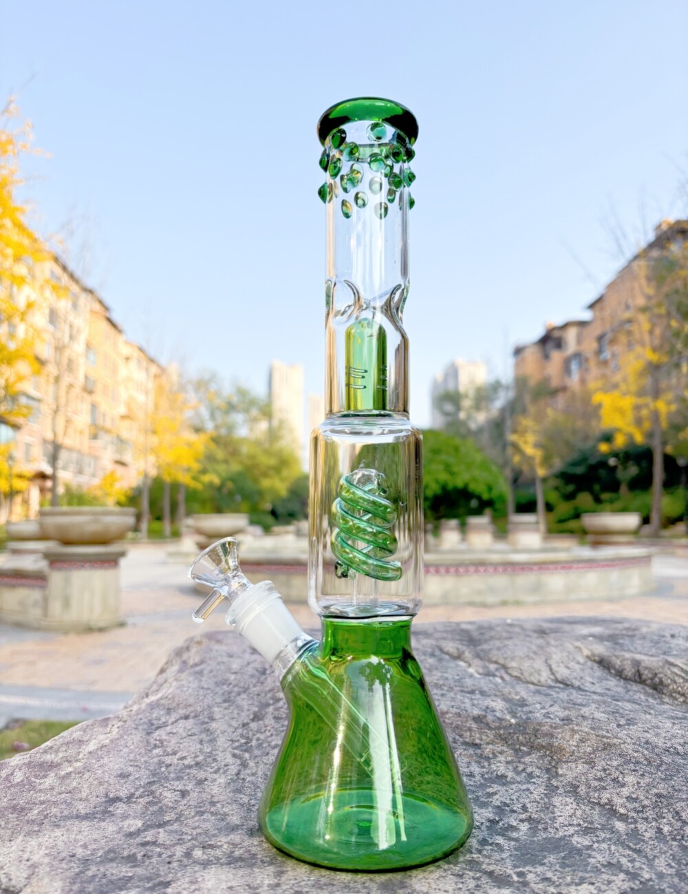 12&Prime; Coil Percolator Smoking Water Pipe Glass Bong Beaker Bubbler w/Downstem+Bowl
