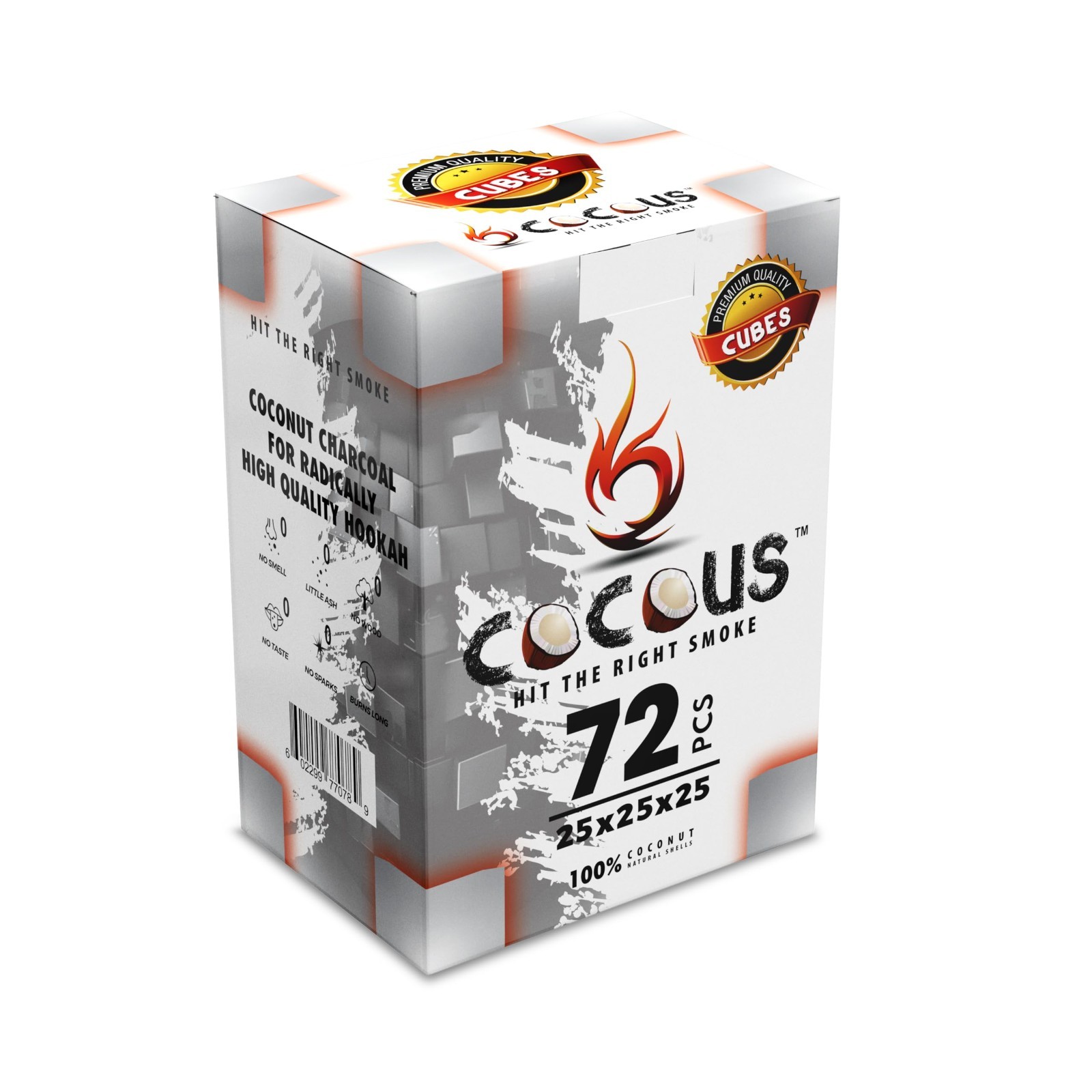 Natural Coconut Charcoal Hookah Coals – 1KG (72 Pieces) 25mm Briquettes for Shis